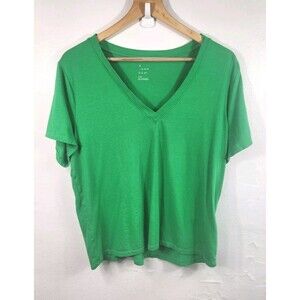 A New Day Womens Cotton Short Sleeve Green V-Neck T-Shirt Size Large